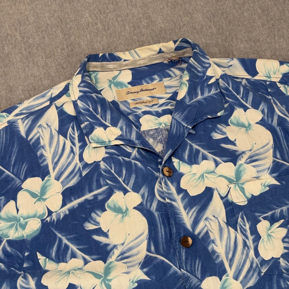 Tommy Bahama Mens XL Silk Floral Camp Shirt Blue White Original Fit T313680